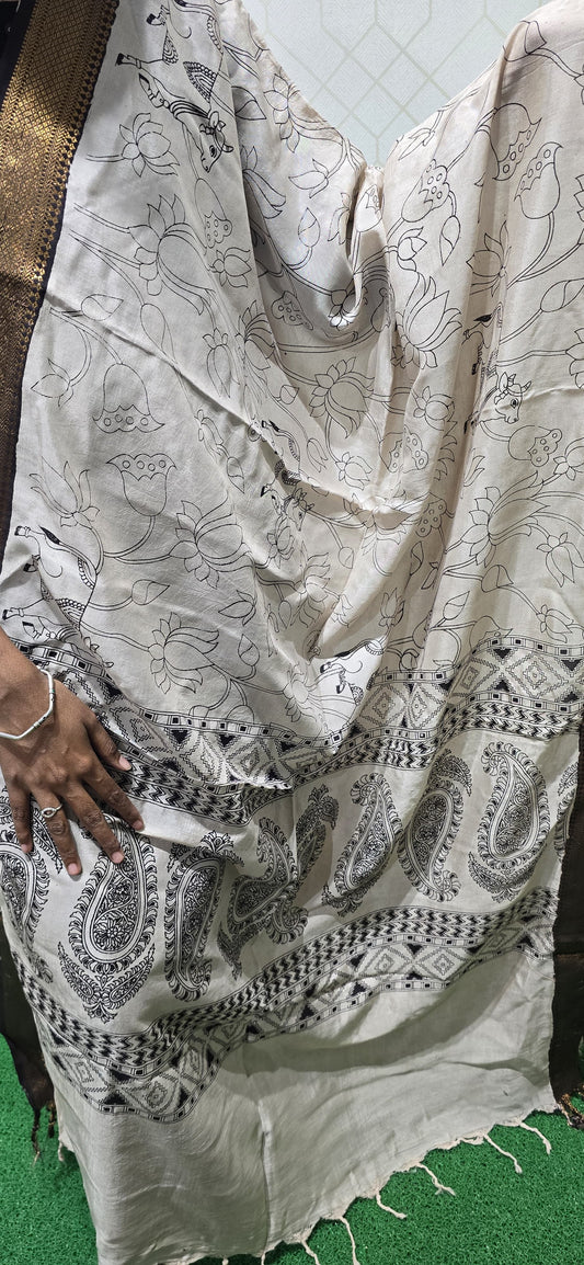 Chennuri Kalamkari Silk Dupatta P13