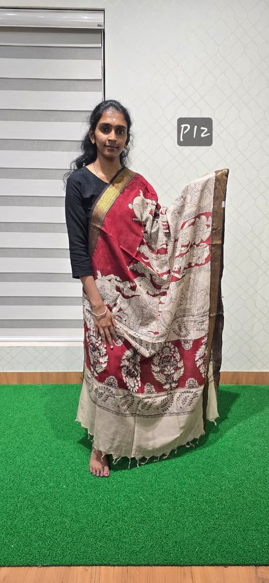 Chennuri Kalamkari Silk Dupatta P12