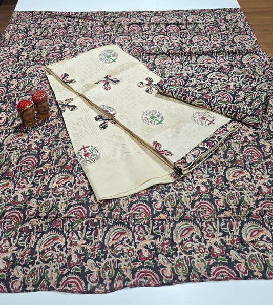 Applique worked kalamkari cotton suit- 06