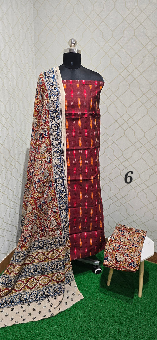 Ikkat Kalamkari Fusion : 3 piece Cotton suit - 06