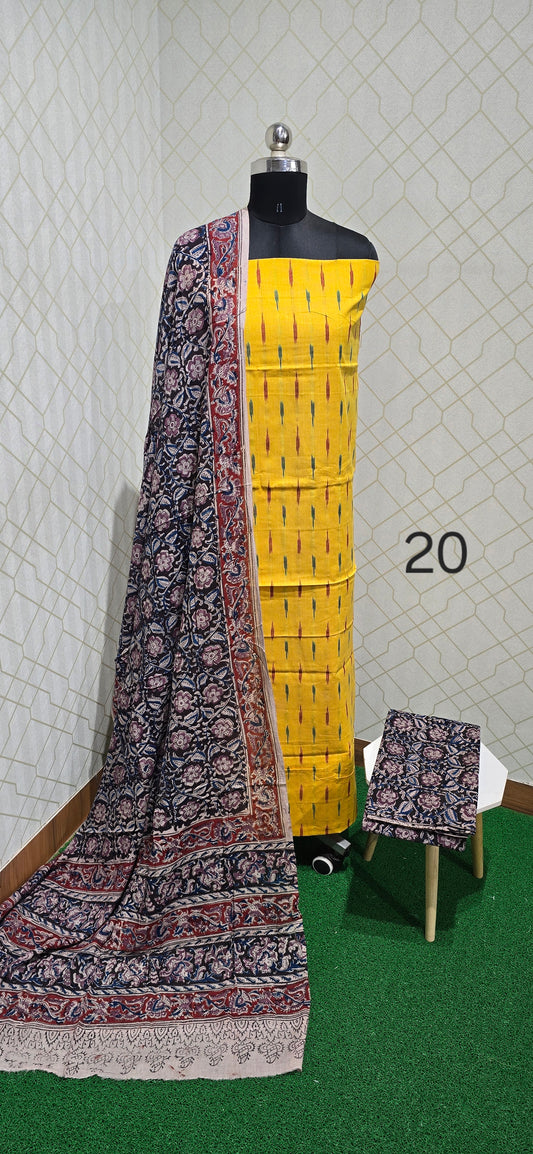 Ikkat Kalamkari Fusion : 3 piece Cotton suit - 20