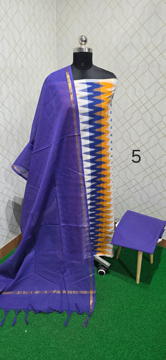 Geometric chevron Ikkat Cotton Suit - 05