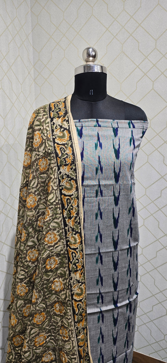 Ikkat Kalamkari Fusion : 3 piece Cotton suit - 23
