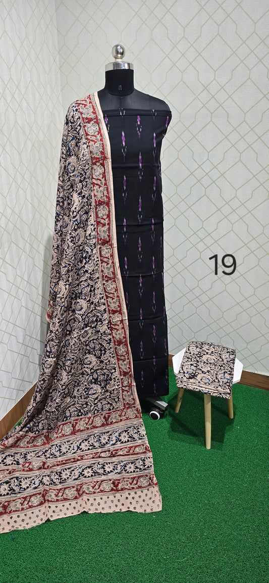 Ikkat Kalamkari Fusion : 3 piece Cotton suit - 19