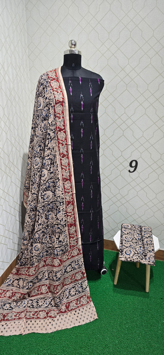 Ikkat Kalamkari Fusion : 3 piece Cotton suit - 09