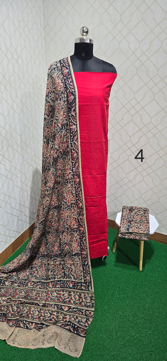 Block Printed Kalamkari 3 piece Cotton suit - 4