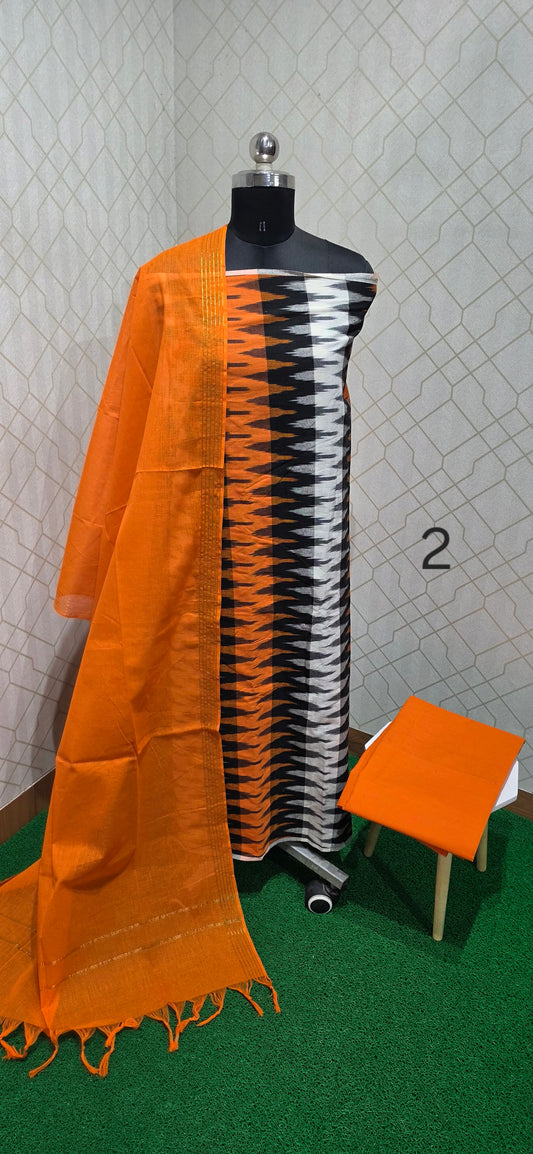 Geometric chevron Ikkat Cotton Suit - 02