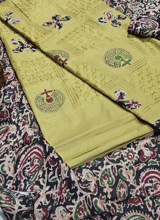Applique worked kalamkari cotton suit- 07