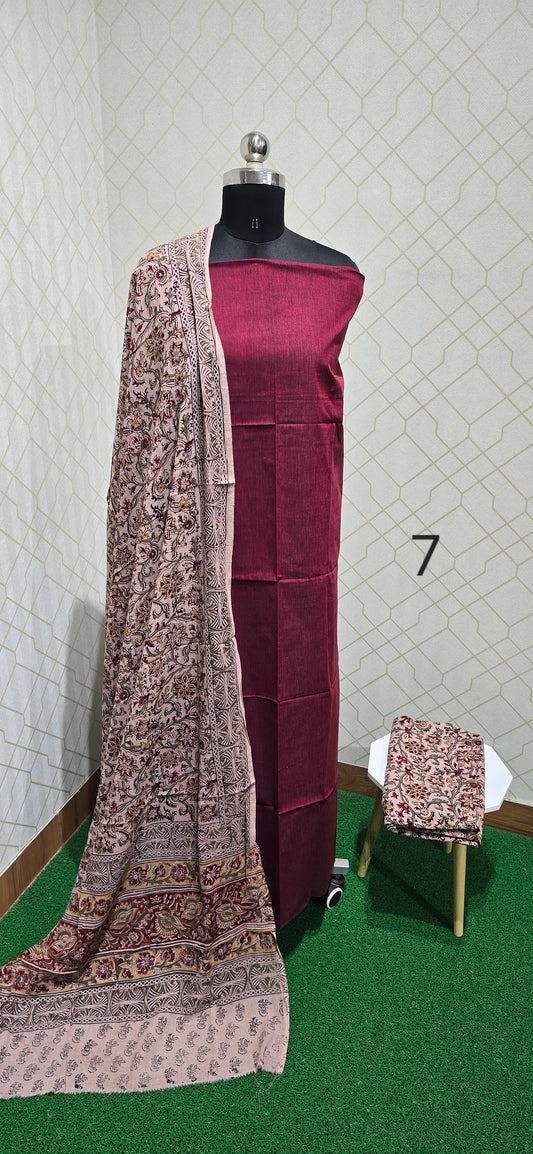 Block Printed Kalamkari 3 piece Cotton suit - 7
