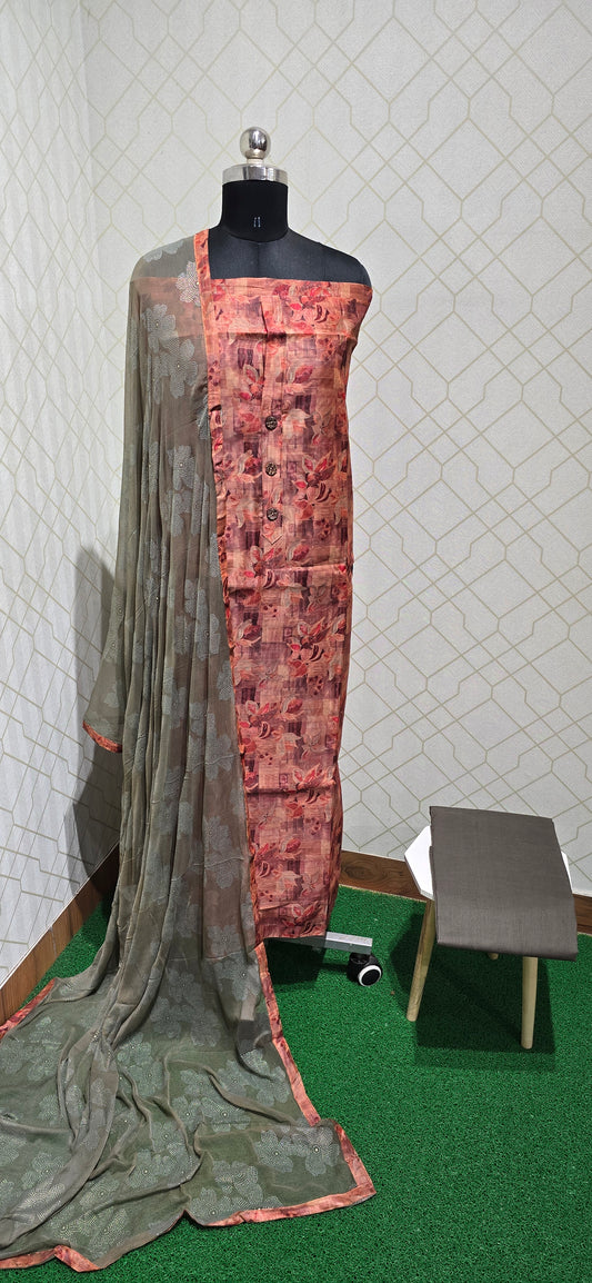 Floral Silk Cotton Suit - 1
