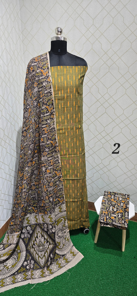 Ikkat Kalamkari Fusion : 3 piece Cotton suit - 02