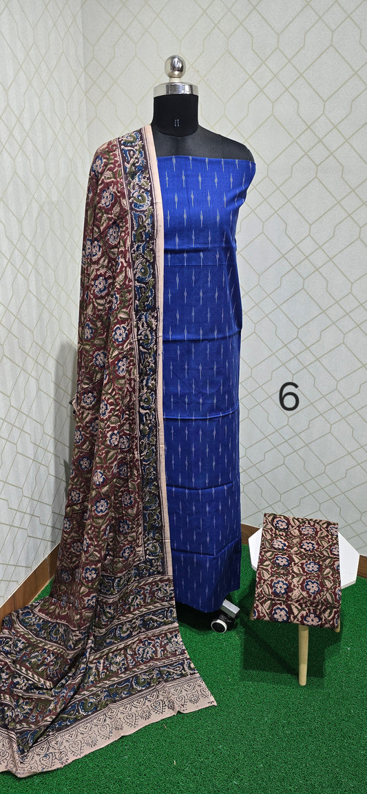 Ikkat Kalamkari Fusion : 3 piece Cotton suit - 06