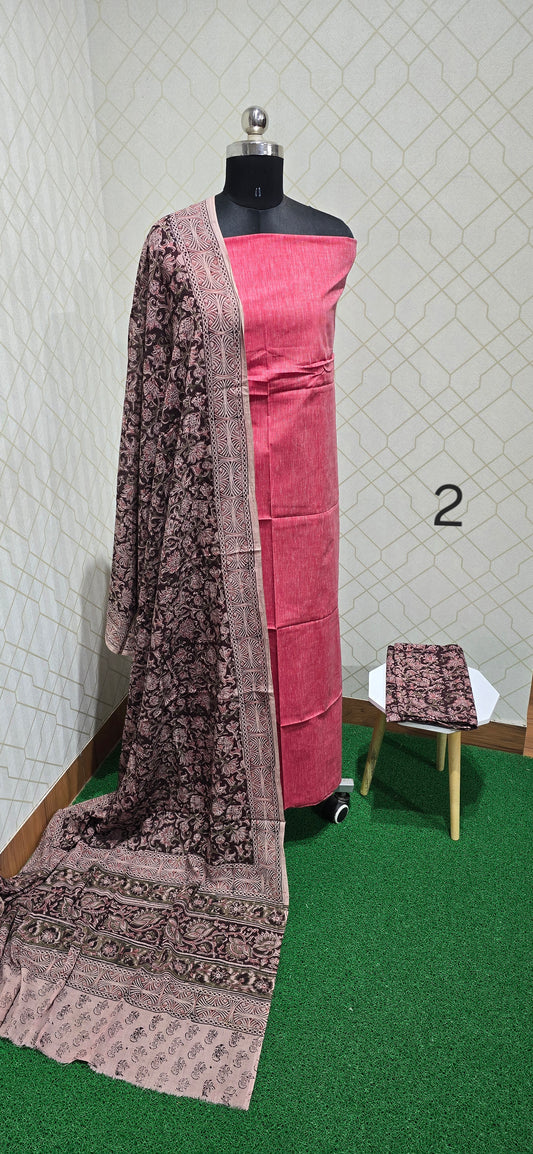 Block Printed Kalamkari 3 piece Cotton suit - 2