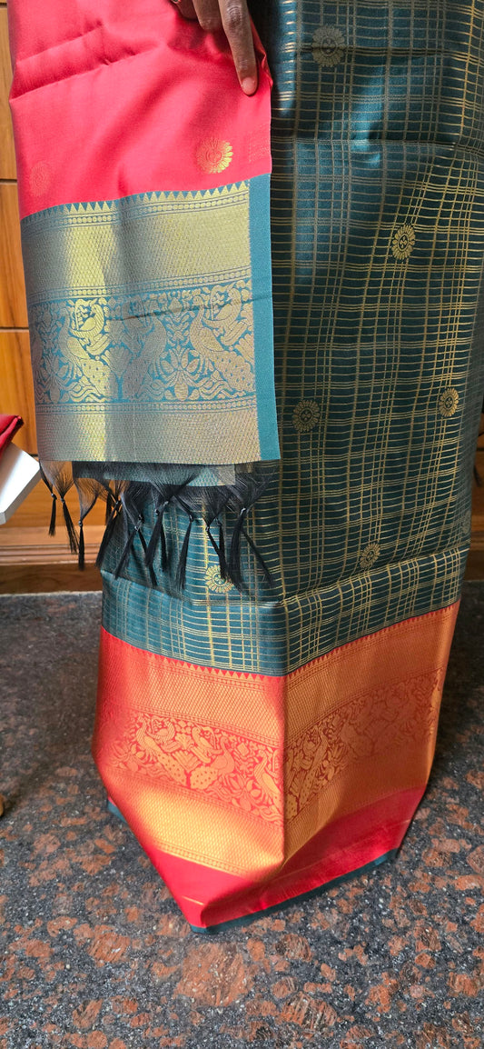 Authentic zari weaved semi silk suits - 14