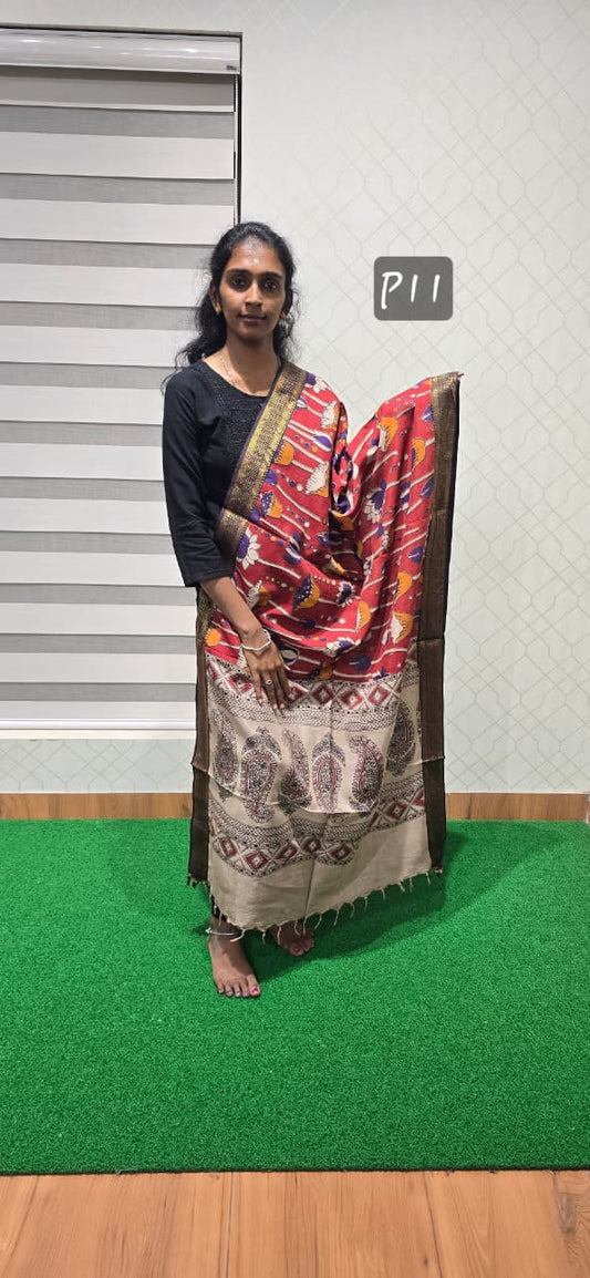Chennuri Kalamkari Silk Dupatta P11