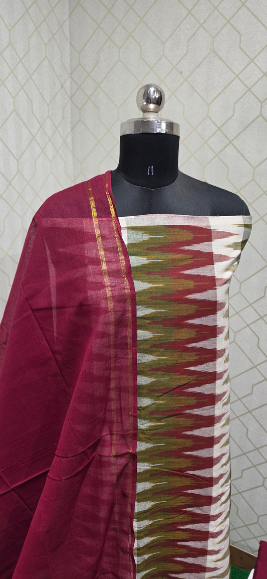 Geometric chevron Ikkat Cotton Suit - 07