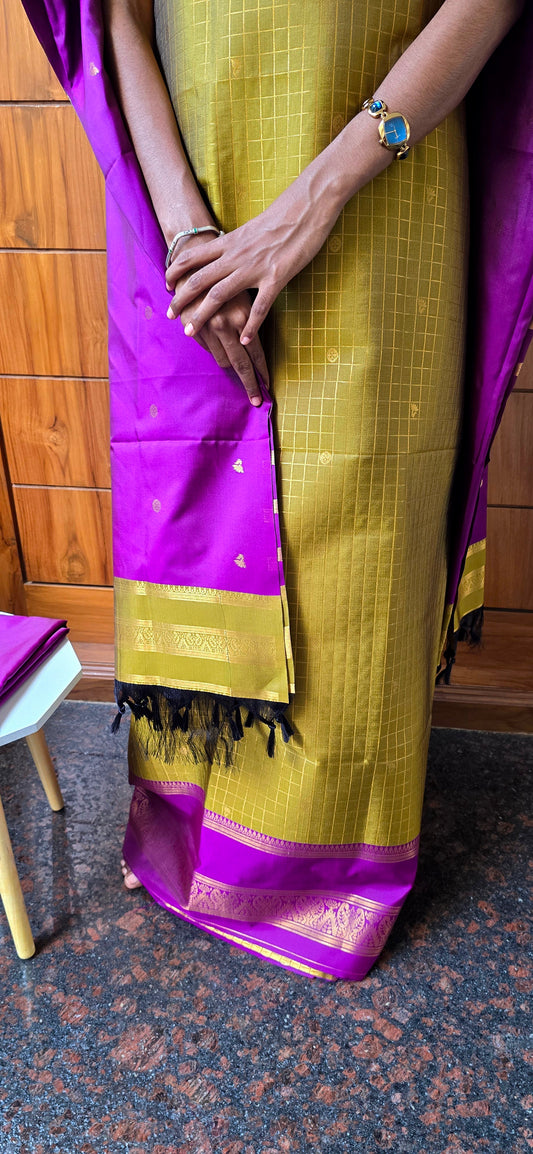 Checks zari weaved semi silk suits - 04