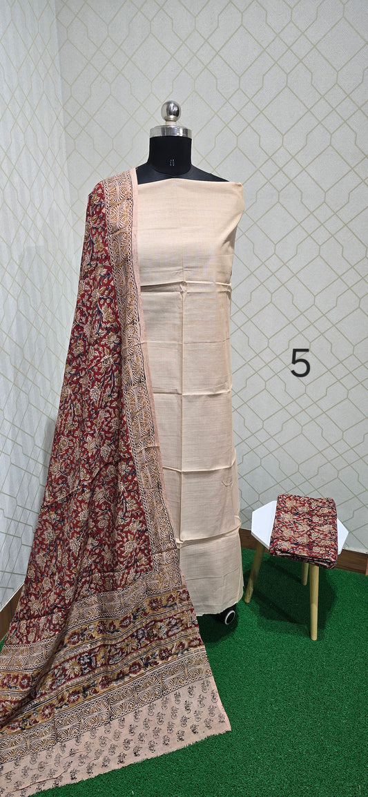 Block Printed Kalamkari 3 piece Cotton suit - 5