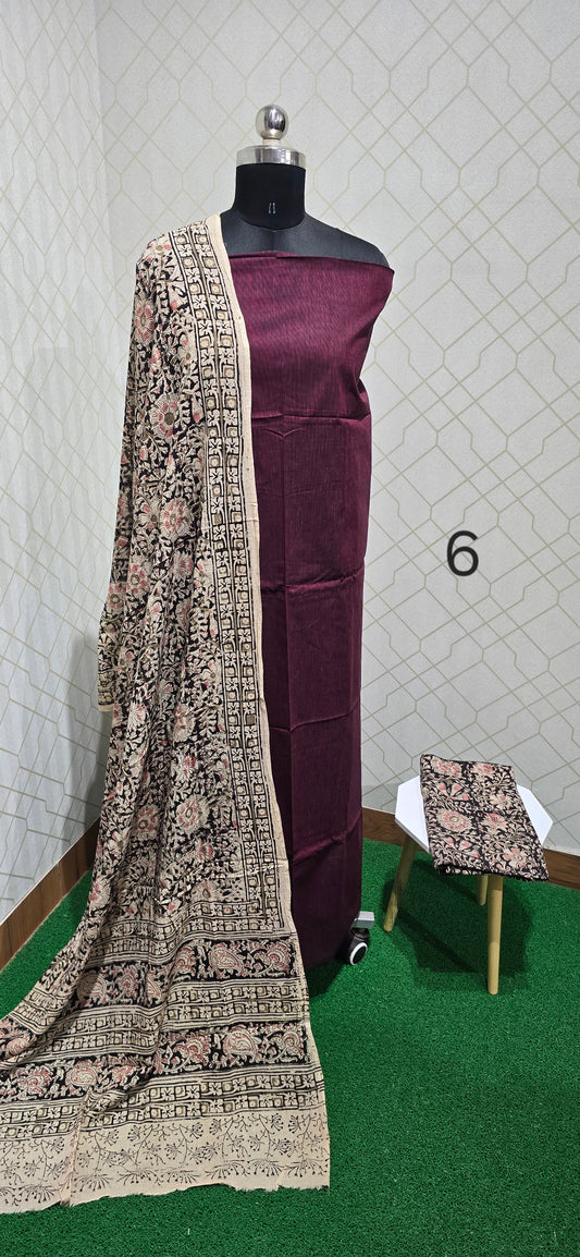 Block Printed Kalamkari 3 piece Cotton suit - 6