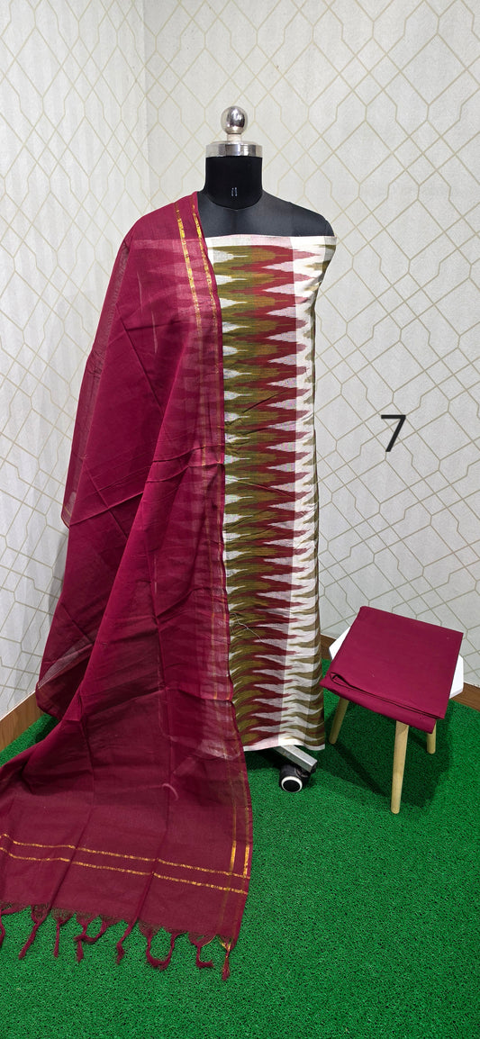 Geometric chevron Ikkat Cotton Suit - 07