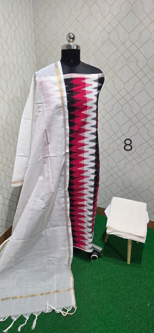 Geometric chevron Ikkat Cotton Suit - 08