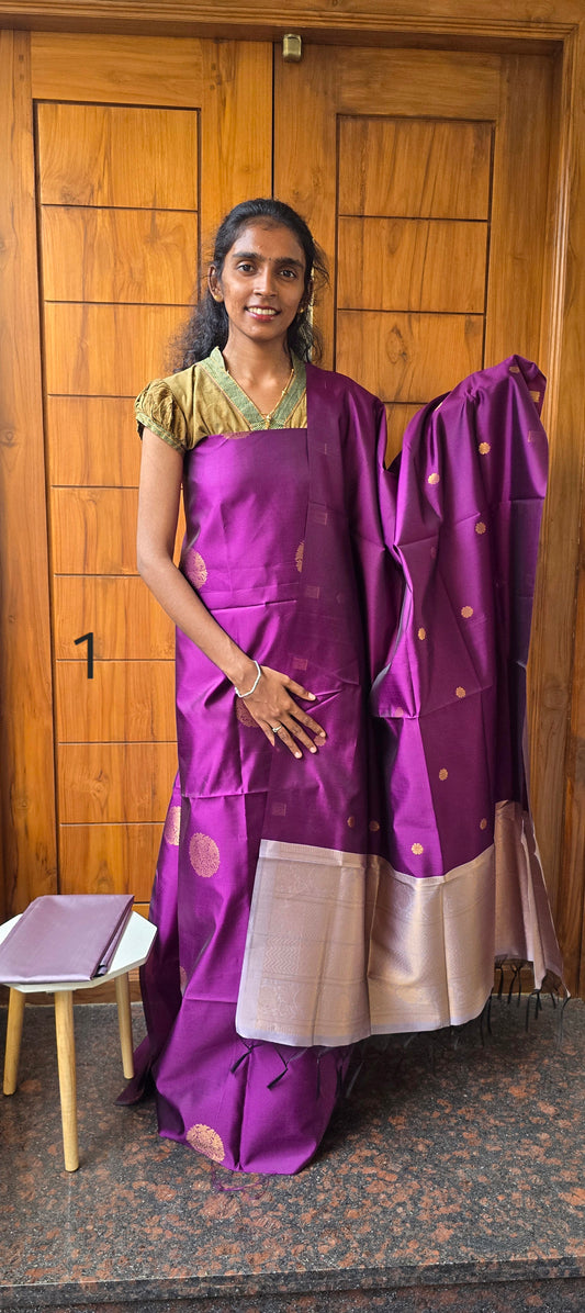 Borderless semi kanchi silk suits - 01