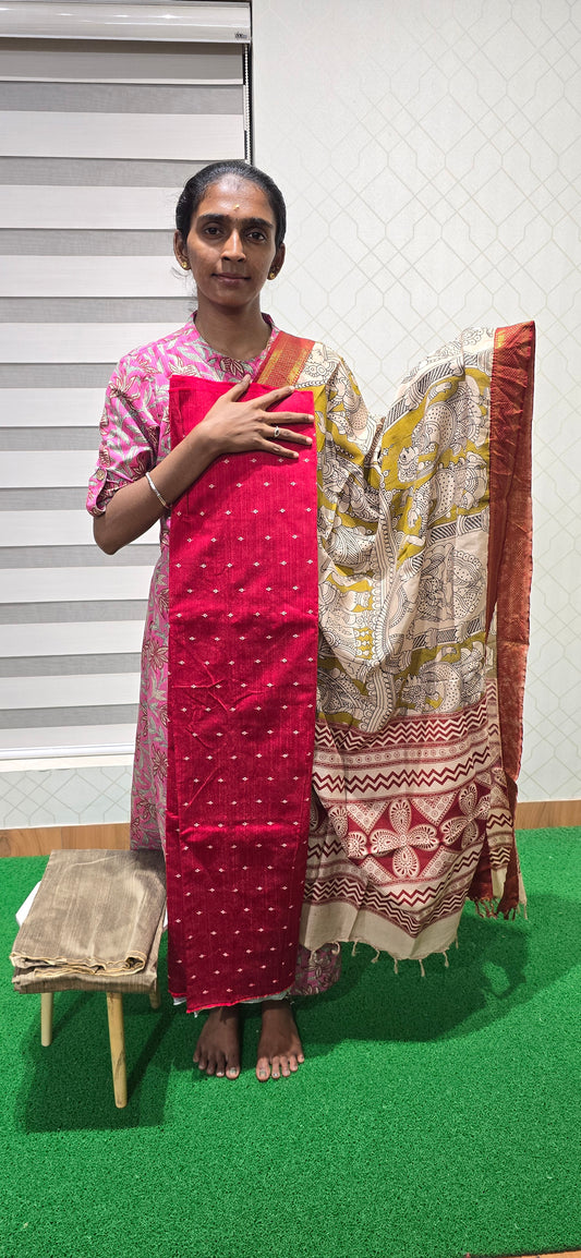 Raw silk with Chennuri silk Dupatta - RC06