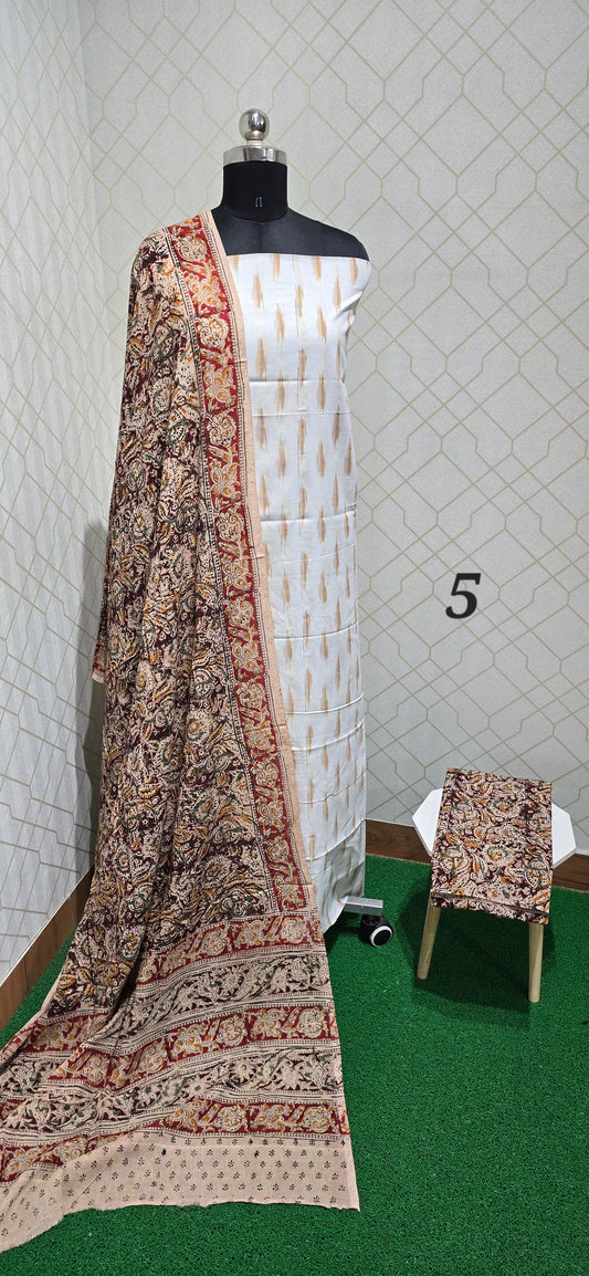 Ikkat Kalamkari Fusion :  3 piece Cotton suit - 05