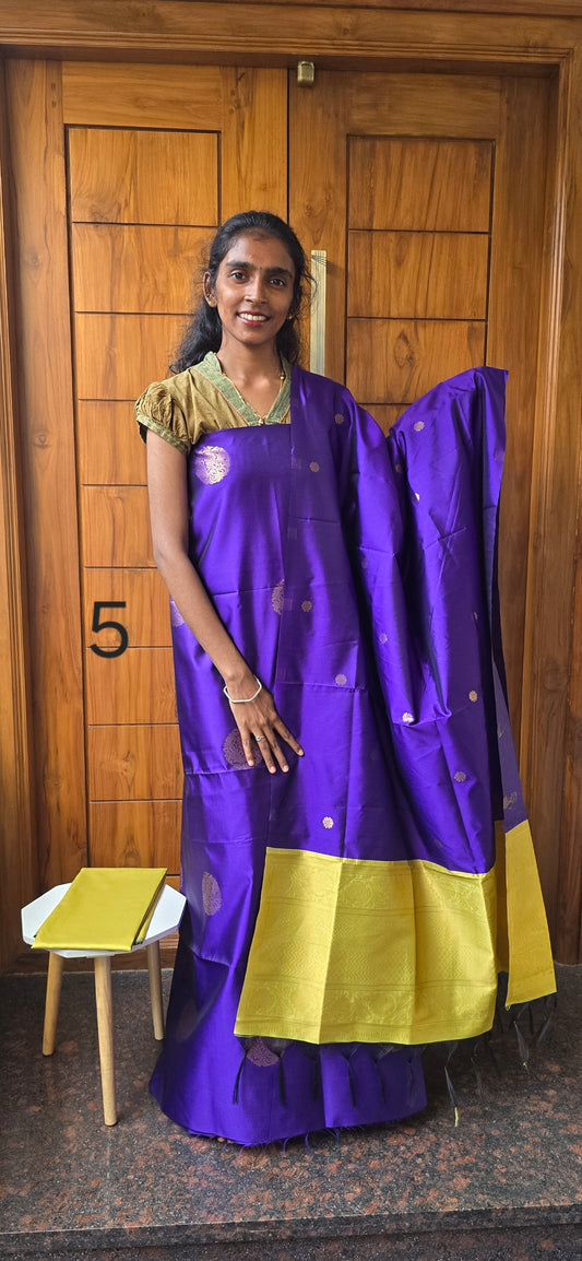 Borderless semi kanchi silk suits - 05