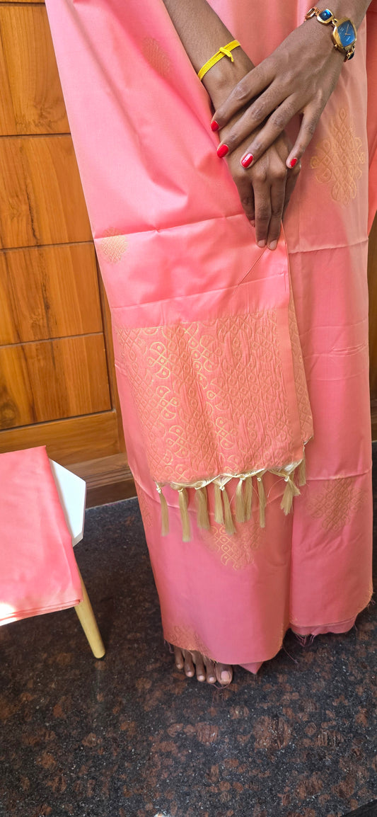 Preorder. Dispatch time 2 weeks only. Kolam zari weaved semi silk suits - 07