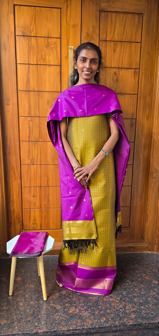 Checks zari weaved semi silk suits - 04