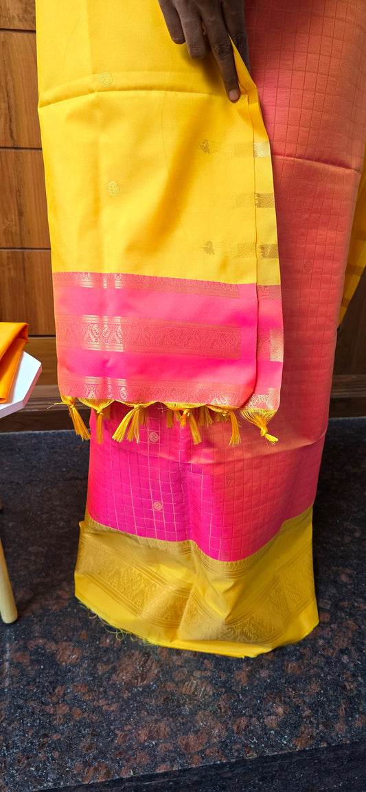 Preorder. Dispatch time 2 weeks. Checks zari weaved semi silk suits - 02
